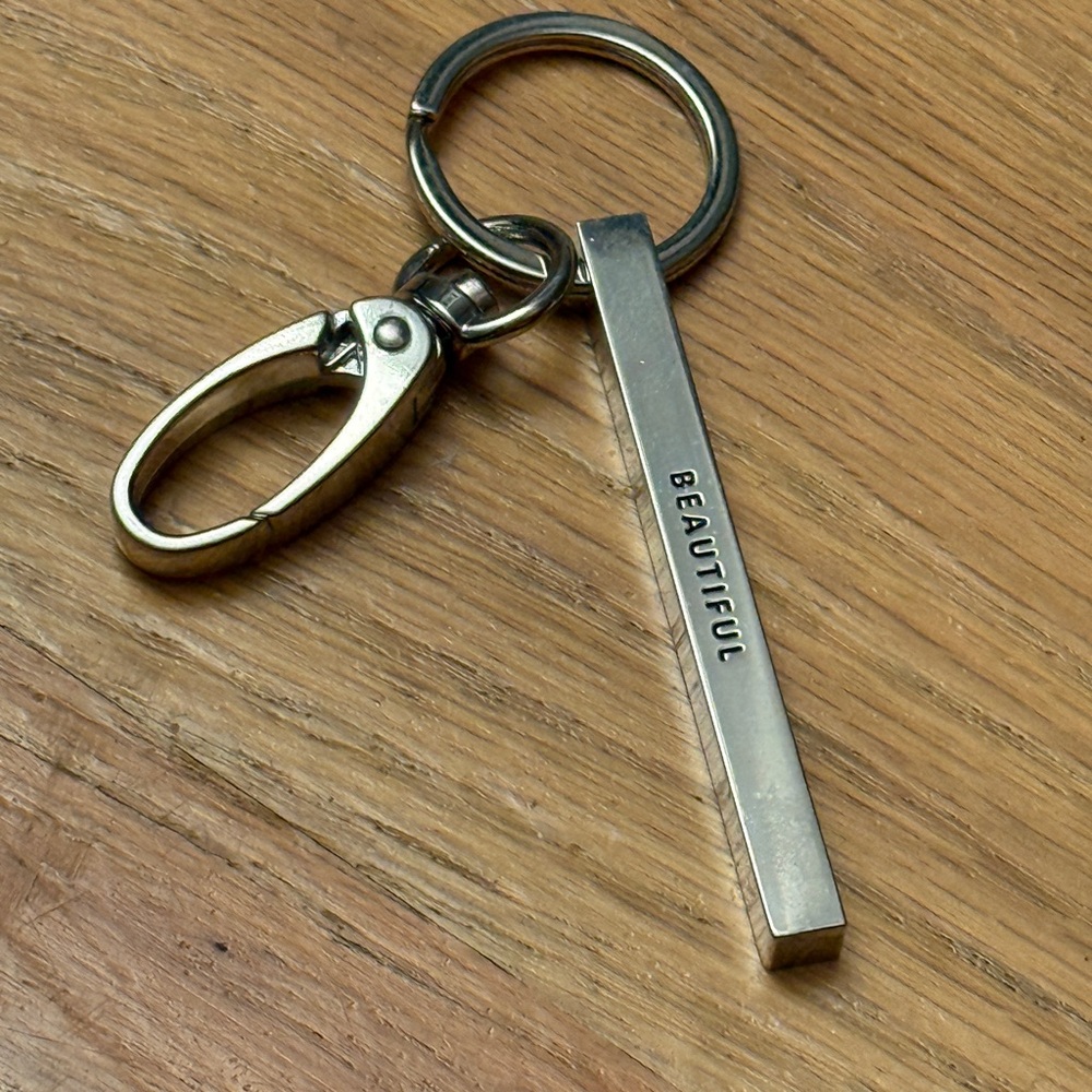 Lisa Stewart Keychain with “Beautiful” Engraved- Rhodium plated Stocking Stuffer